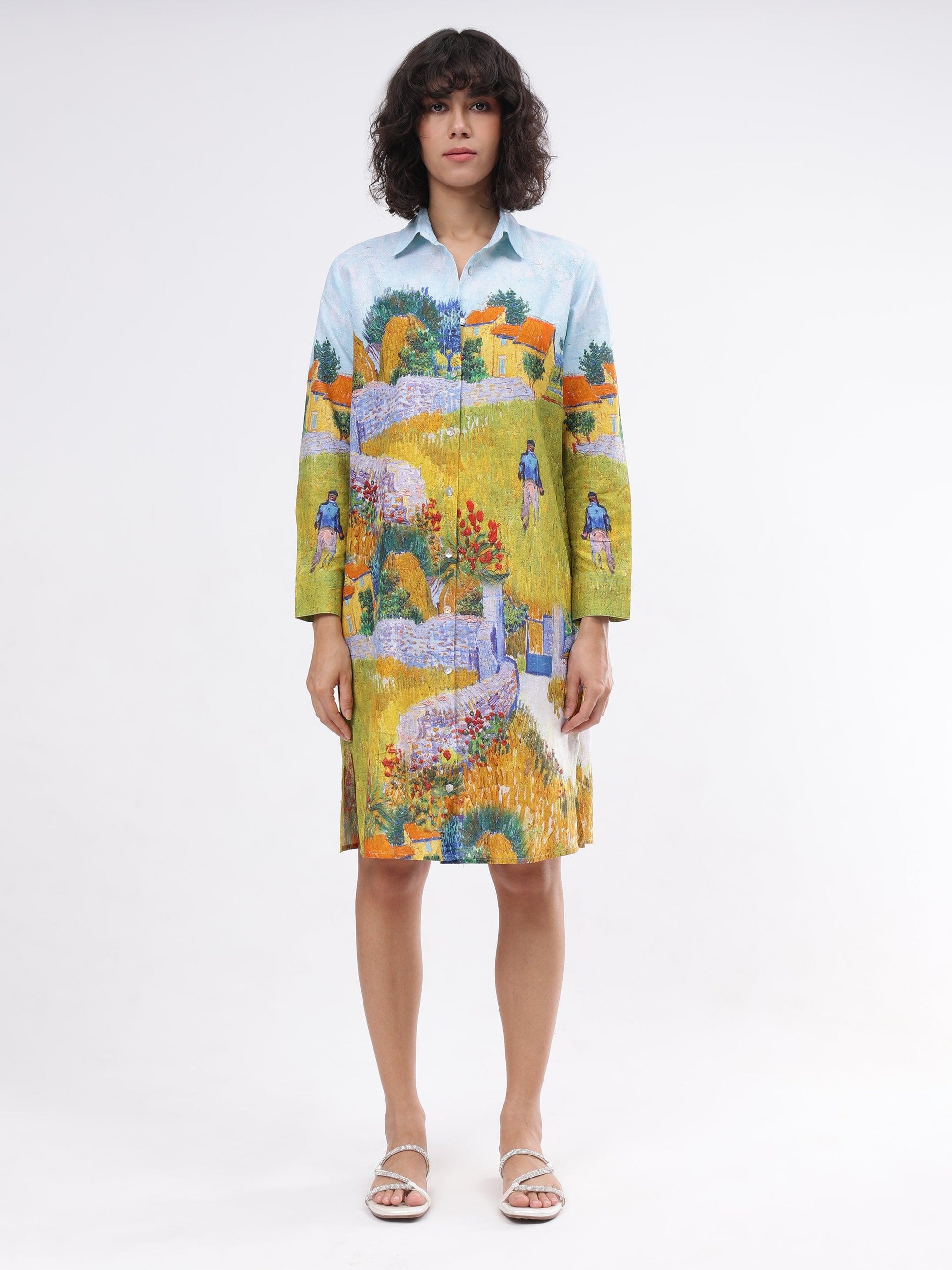 Van Gogh Button Down Dress For Women