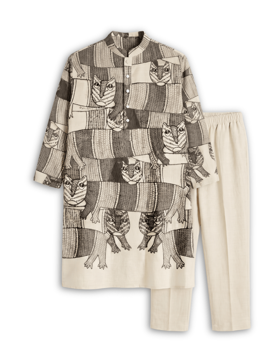 Gond Forest Kurta Set Beige Men - Naymish Designs