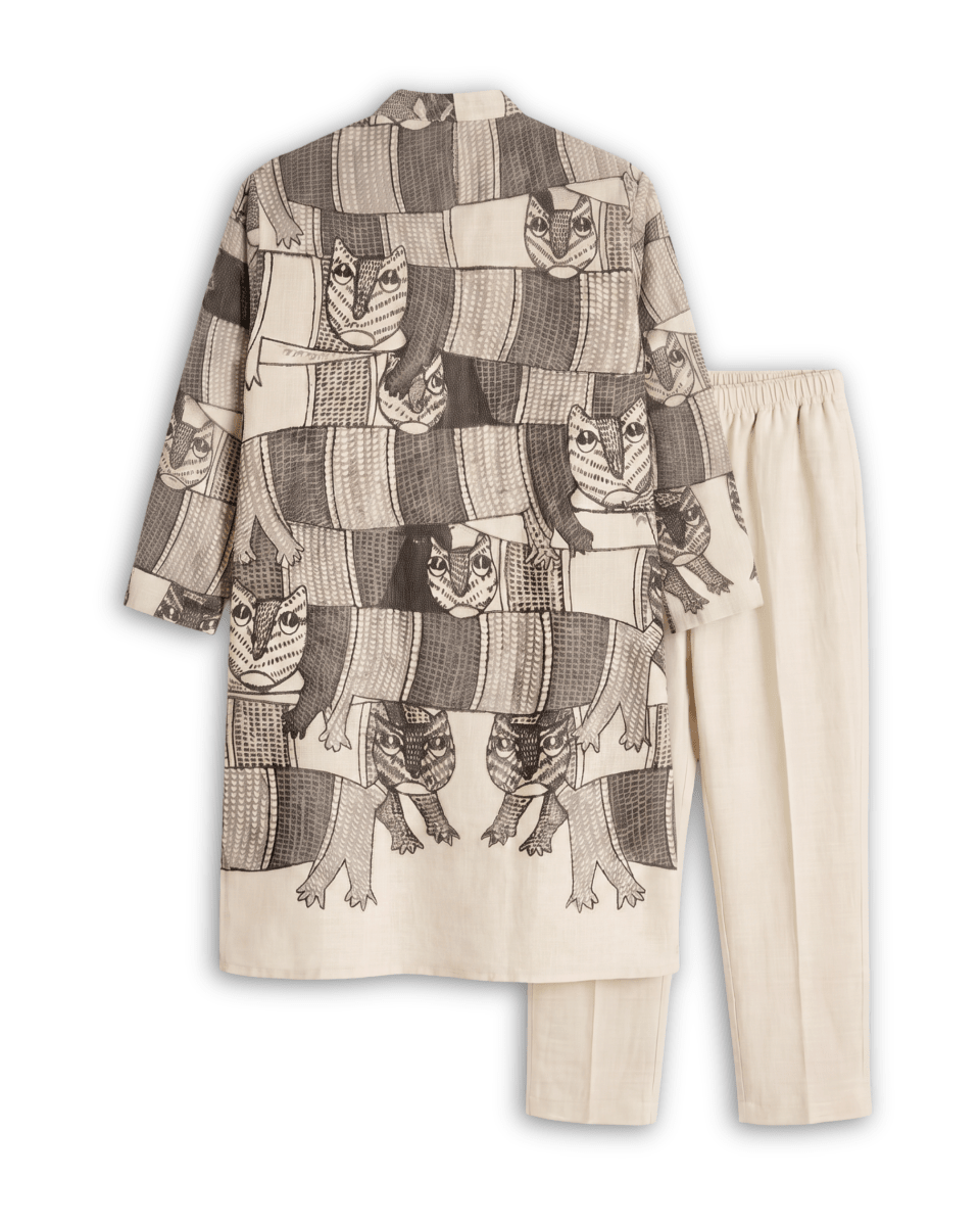 Gond Forest Kurta Set Beige Men - Naymish Designs