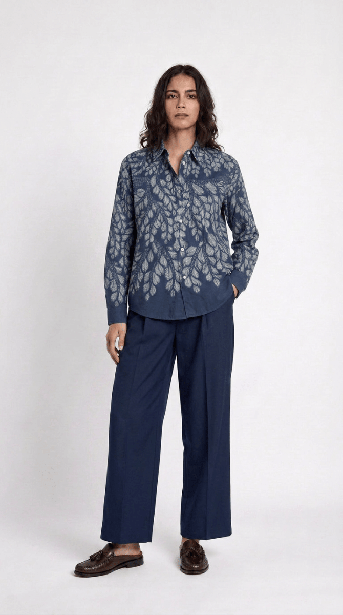 Gond Leaf Shirt Women - Blue - Naymish Designs