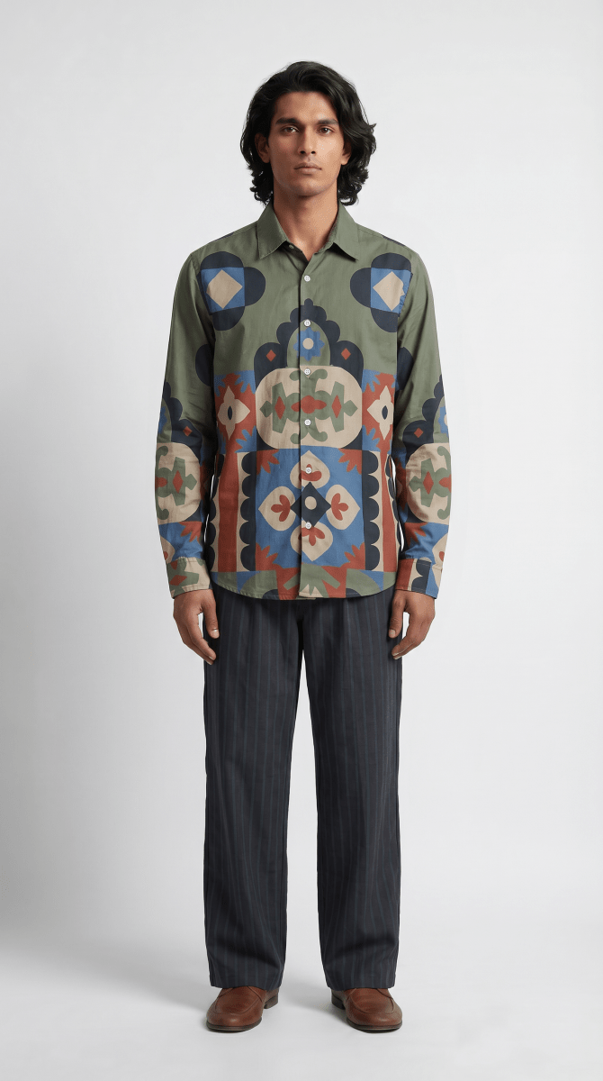 Kilim Shirt Men - Luxury Designer Shirt for Men | Soft Cotton or Pure Linen | Partywear - Naymish Designs