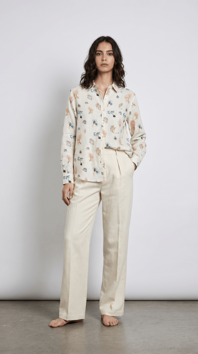 Marine Life Coral Shirt for Women in Linen - Naymish Designs