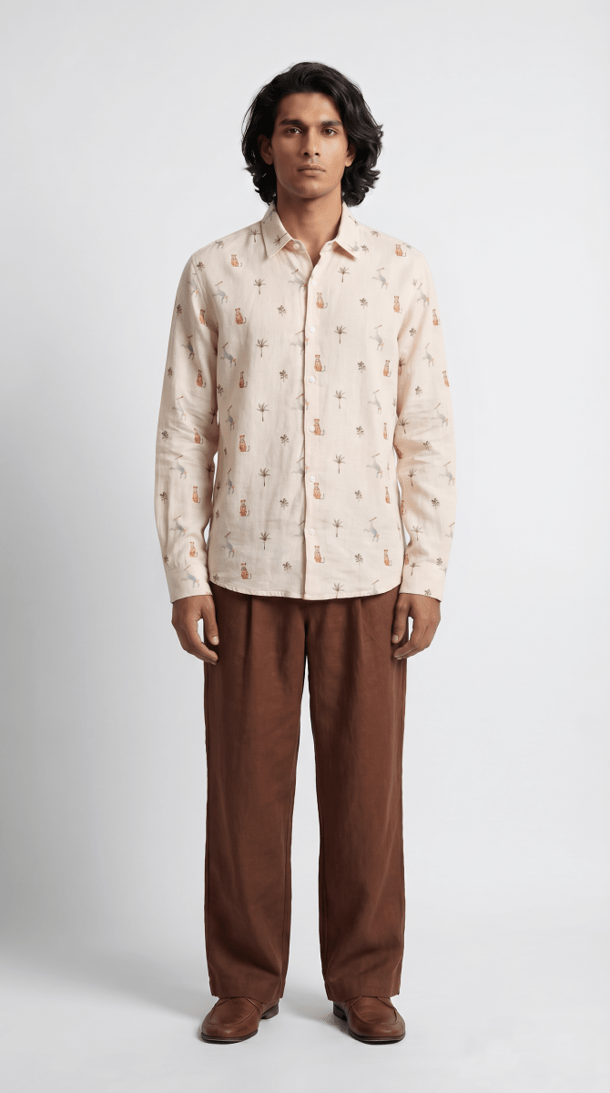 Monkey Cheetah shirt Men - Luxury Designer Shirt | Pure Linen | Partywear shirt for Men - Naymish Designs