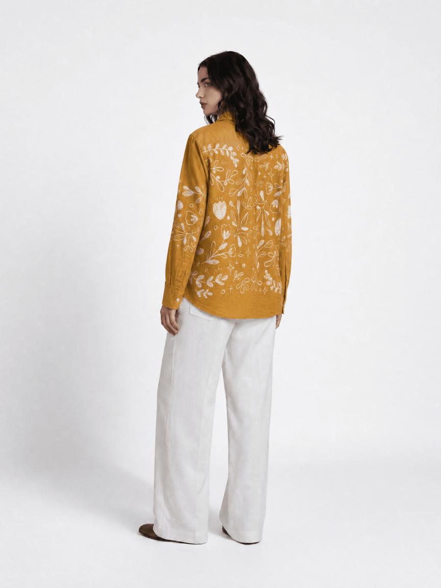 Naymish Cotton Women Shirt — Flowerchild Full Sleeve — Yellow — Signature Wear - Naymish Designs