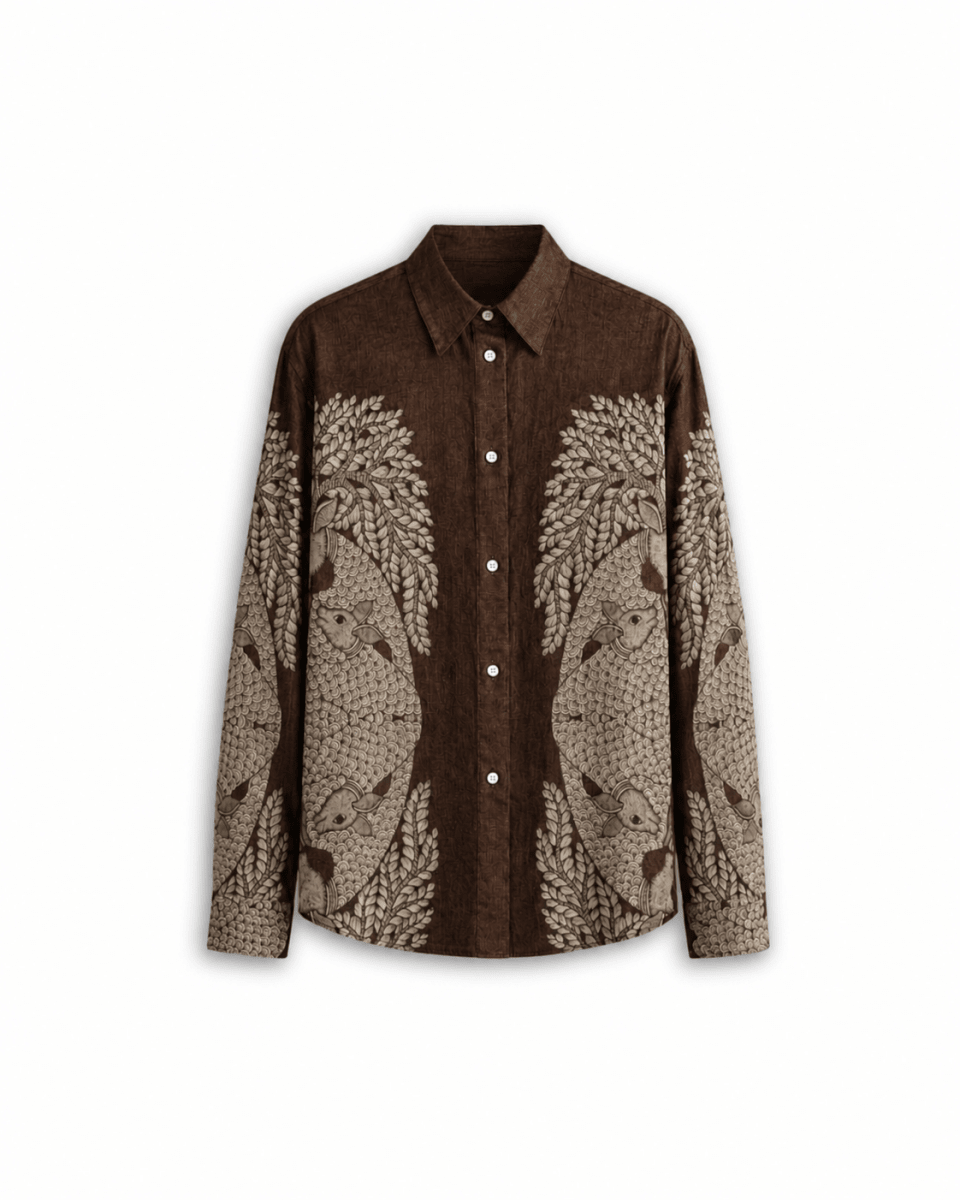 Naymish Cotton Women Shirts — Gond Tree of Life — Brown OR Grey - Naymish Designs