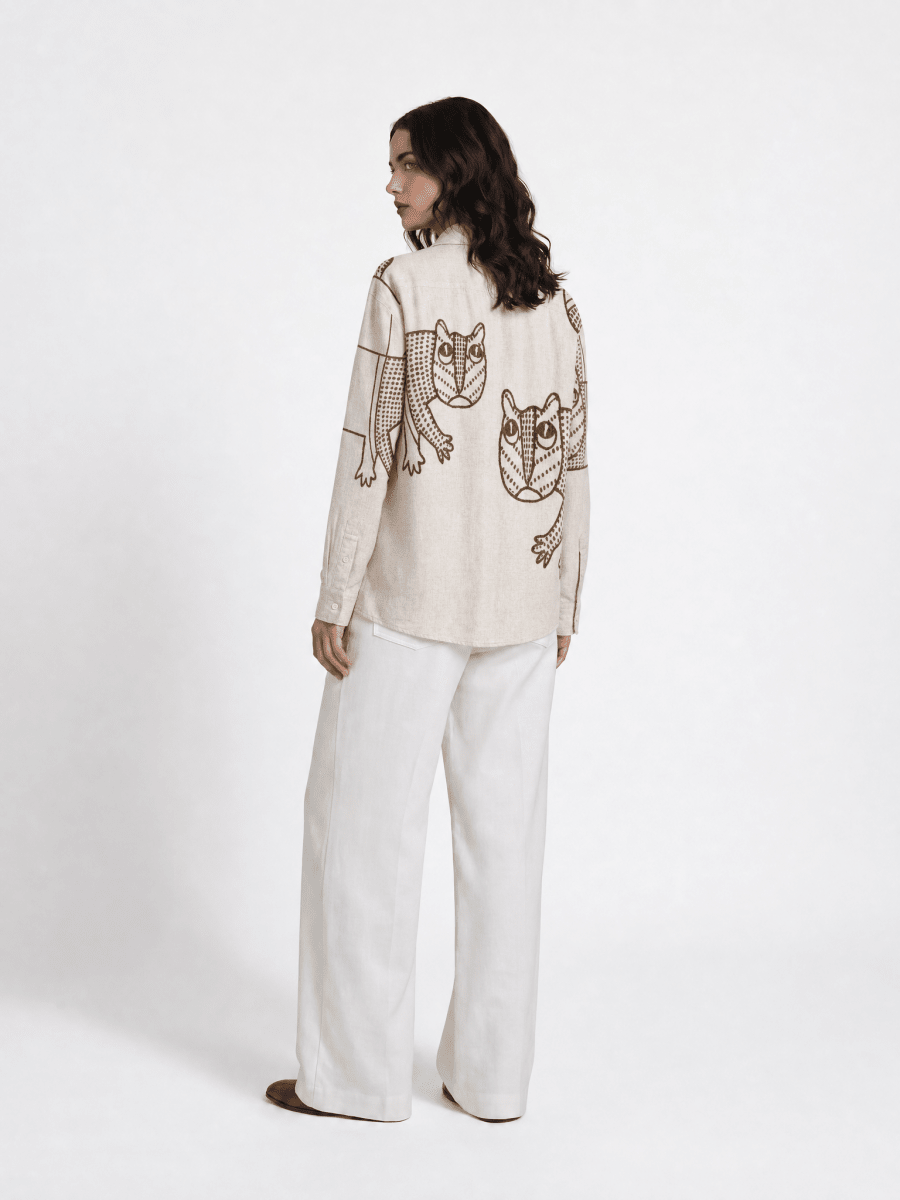 Naymish Giza Cotton Women Shirt — Gond Tiger — Red - Naymish Designs