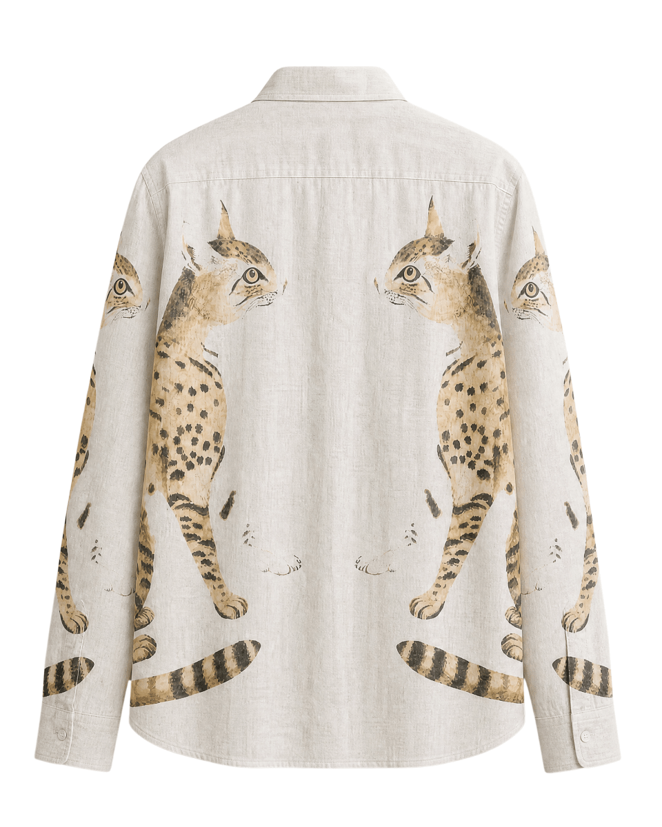 Serval Supermodel Shirt - Men - White - Cat Print - Naymish Designs