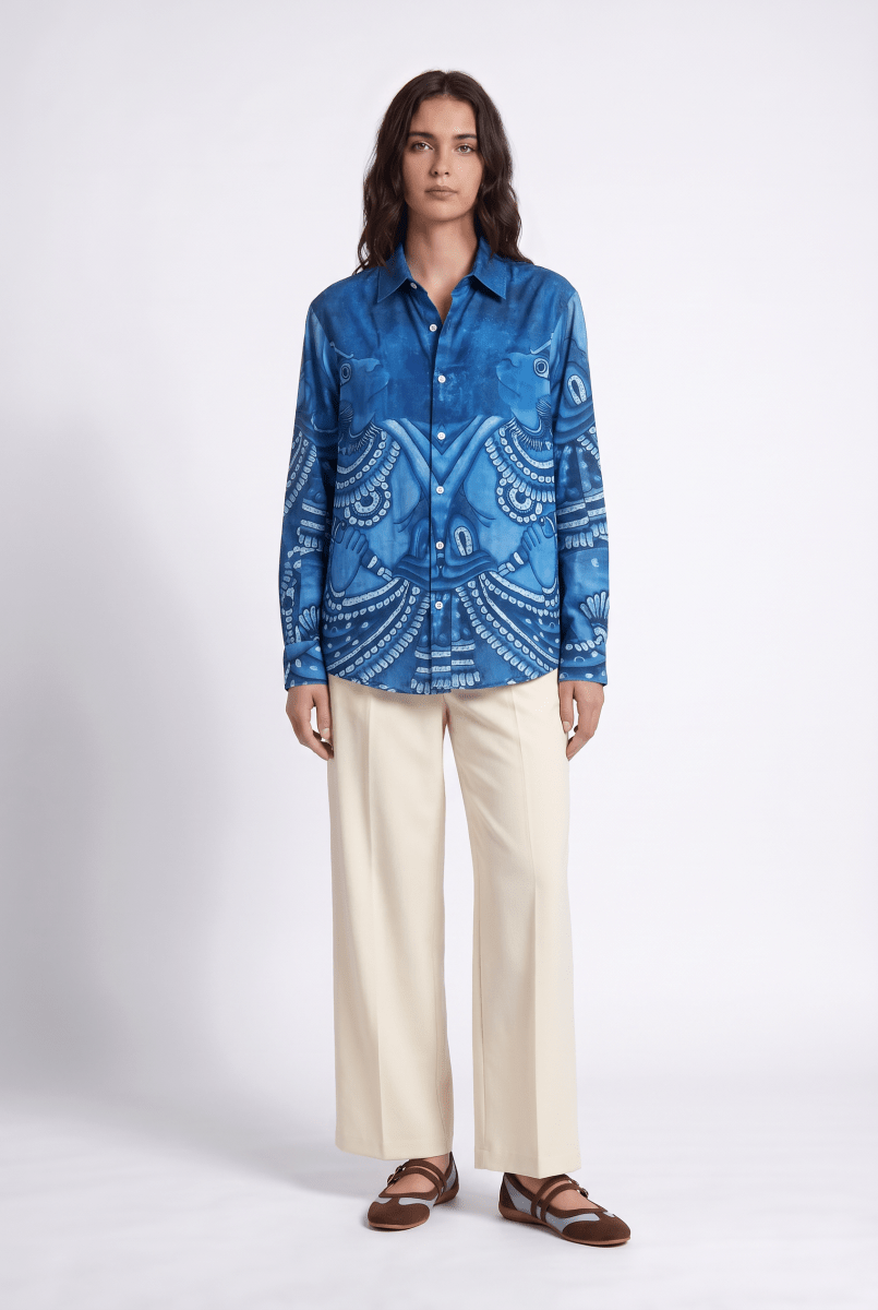 Vanaryugalam Women Shirt - Blue - Cotton or Linen - Naymish Designs