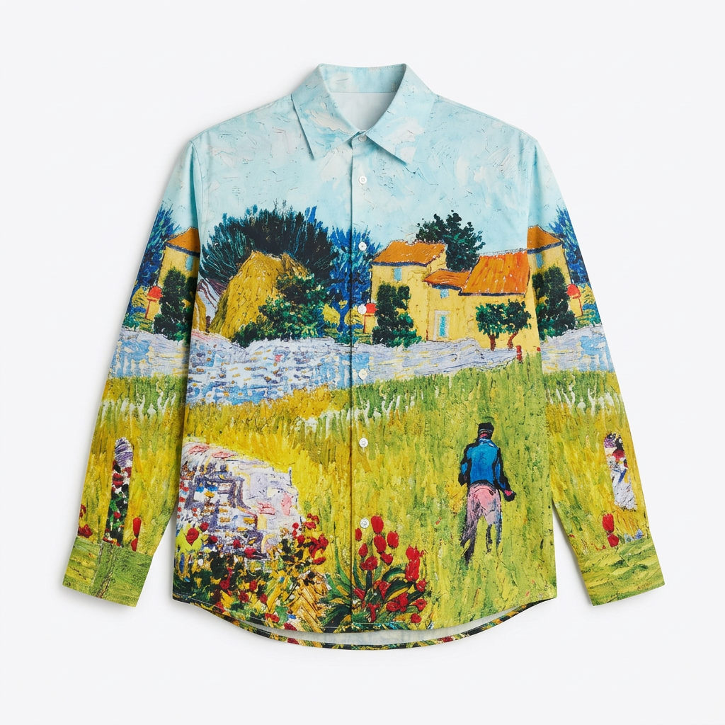 Women Shirt Farmhouse Skyblue Van Gogh Art Shirt Cotton and Linen - Naymish Designs