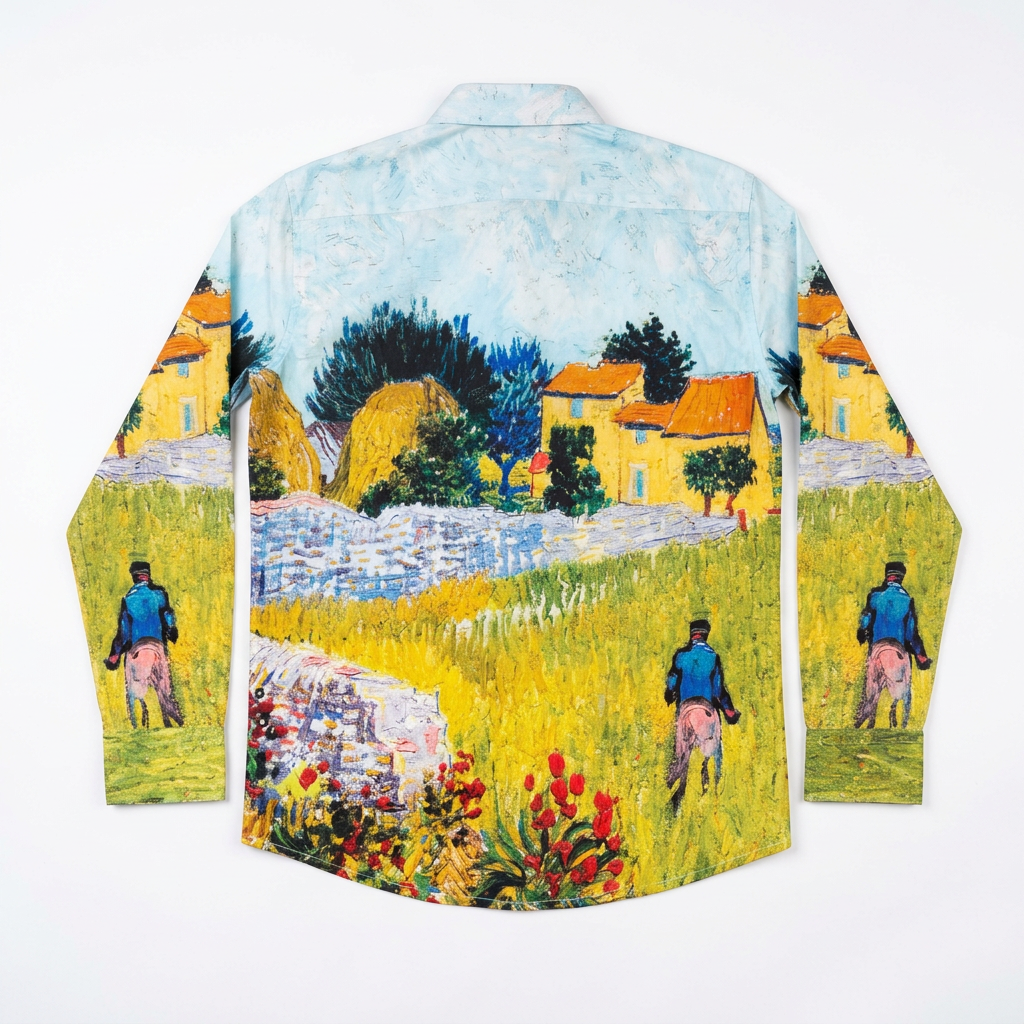 Women Shirt Farmhouse Skyblue Van Gogh Art Shirt Cotton and Linen - Naymish Designs