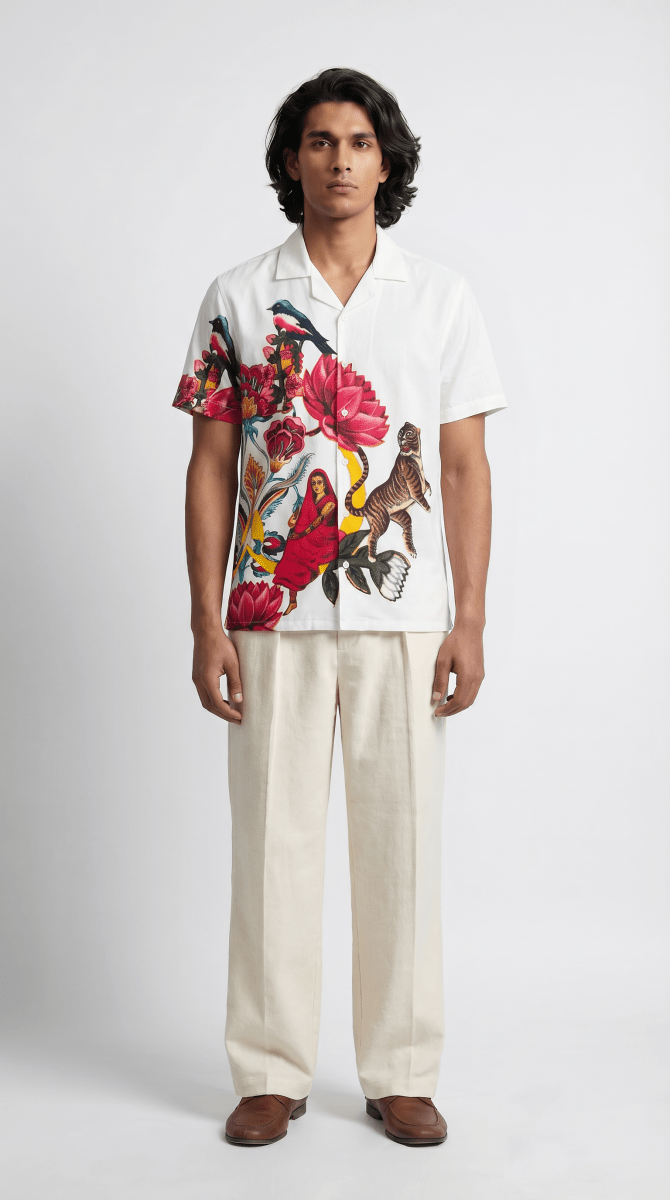 16 Bit Retro Mens Cotton Casual Shirts White Half Sleeve Resort Collar - Naymish Designs