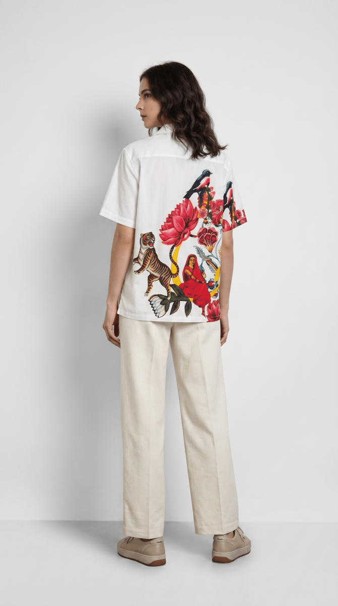 16 Bit Shirt women matchbox art Casual Shirts White Half Sleeve Resort Collar - Naymish Designs