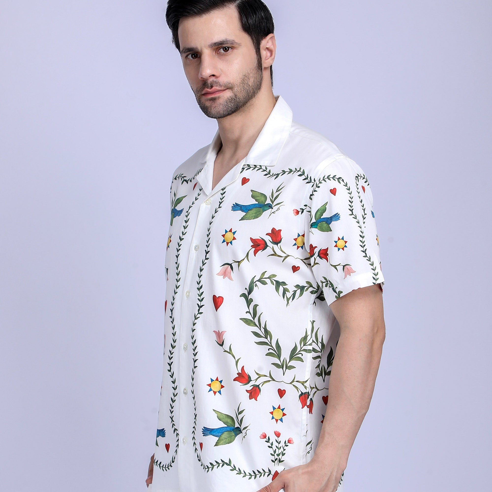 Blissful Meadow - White Summer Shirts for Men