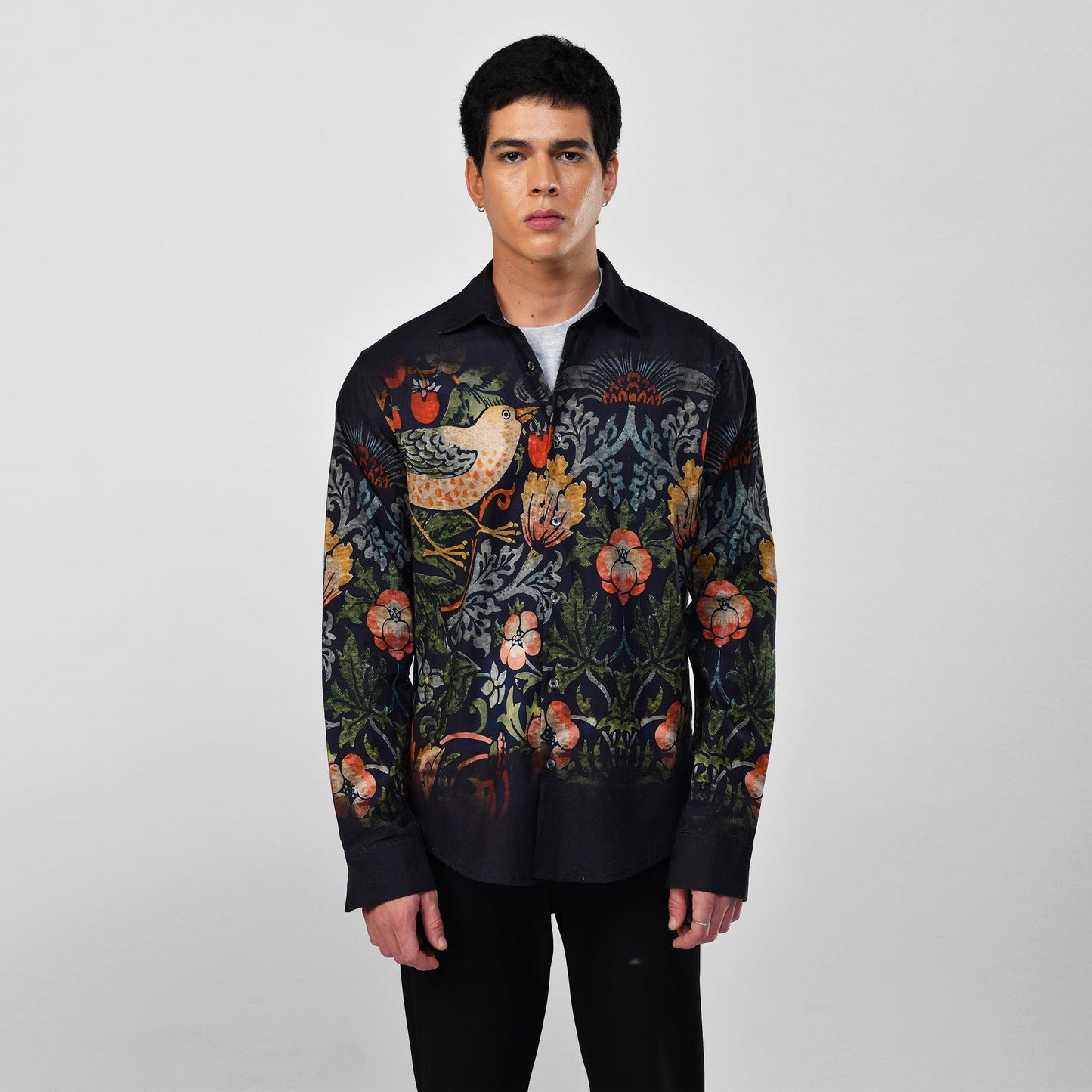 Strawberry Thief - black party wear luxury shirt for men