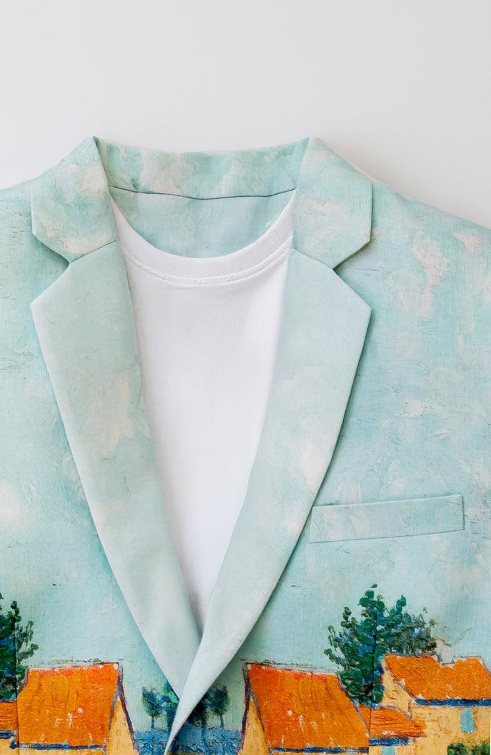 farmhouse blue cotton blazer for summer