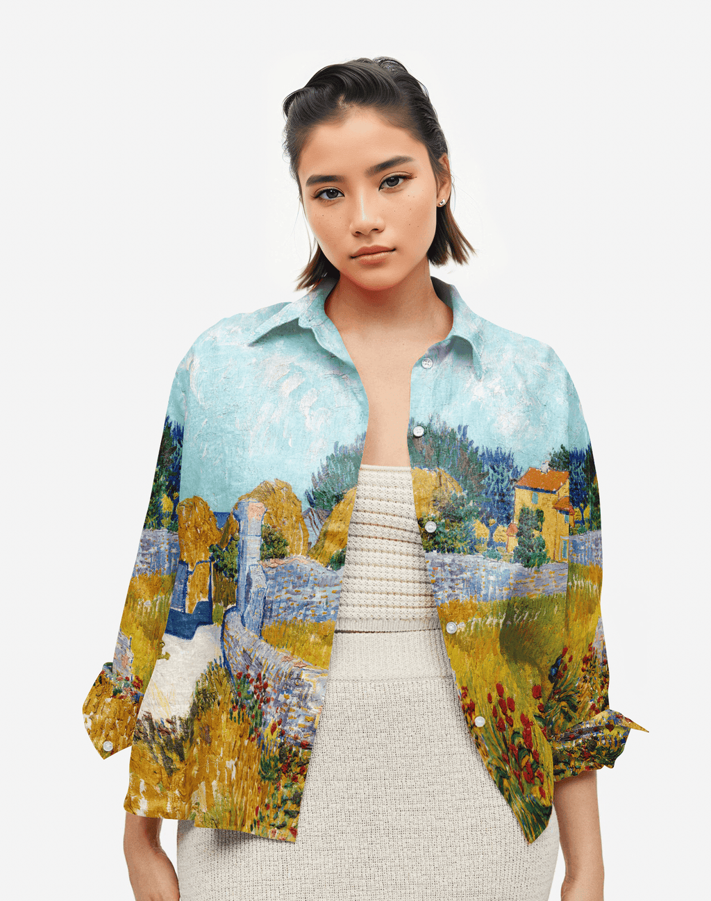 Farmhouse Women Skyblue Van Gogh Art Shirt