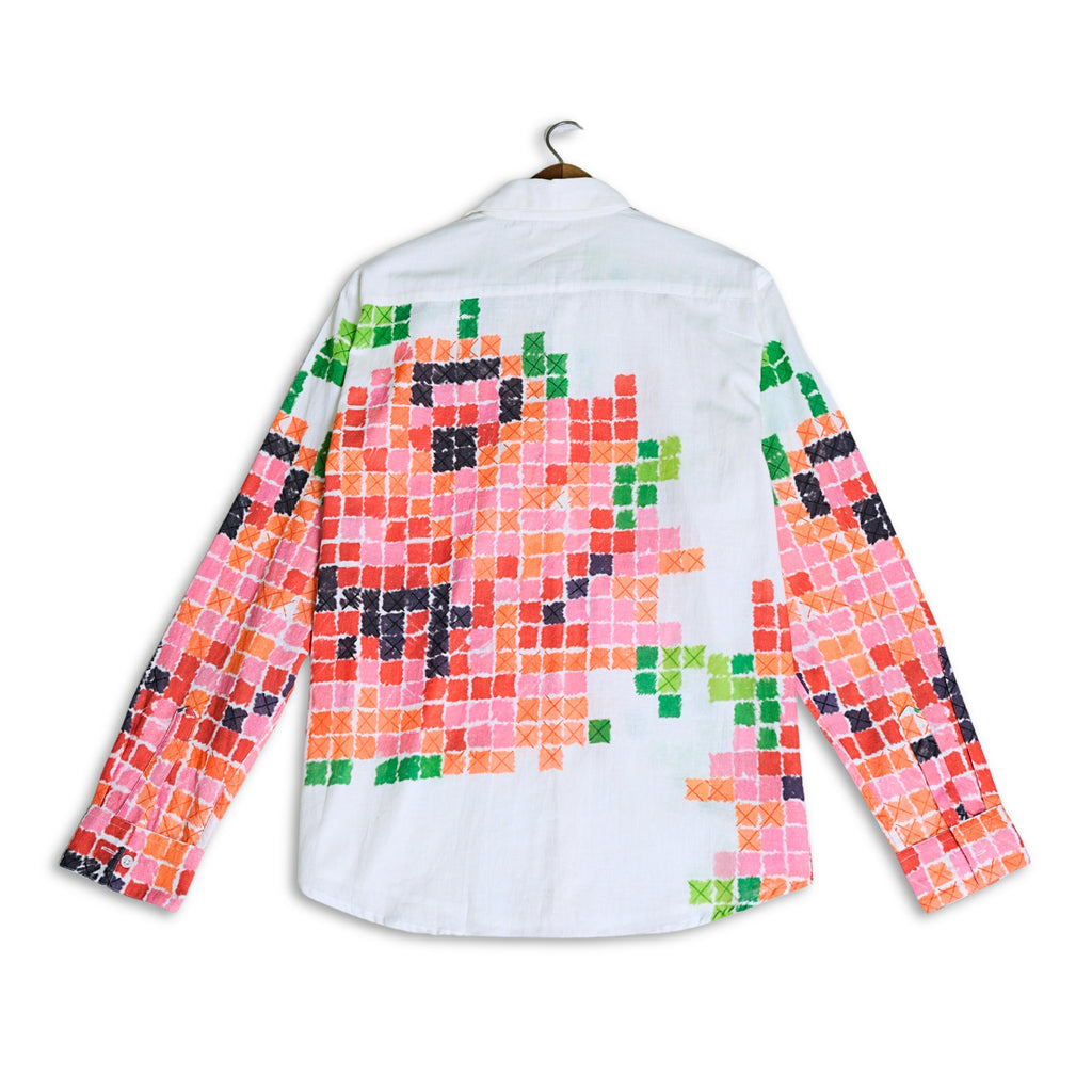 Pixel Printed White-Pink Shirt for Women