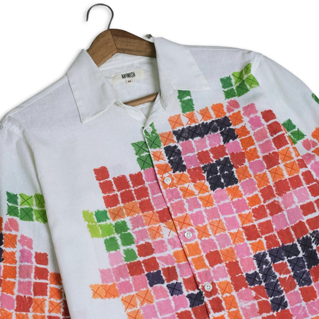 Pixel Printed White-Pink Shirt for Women