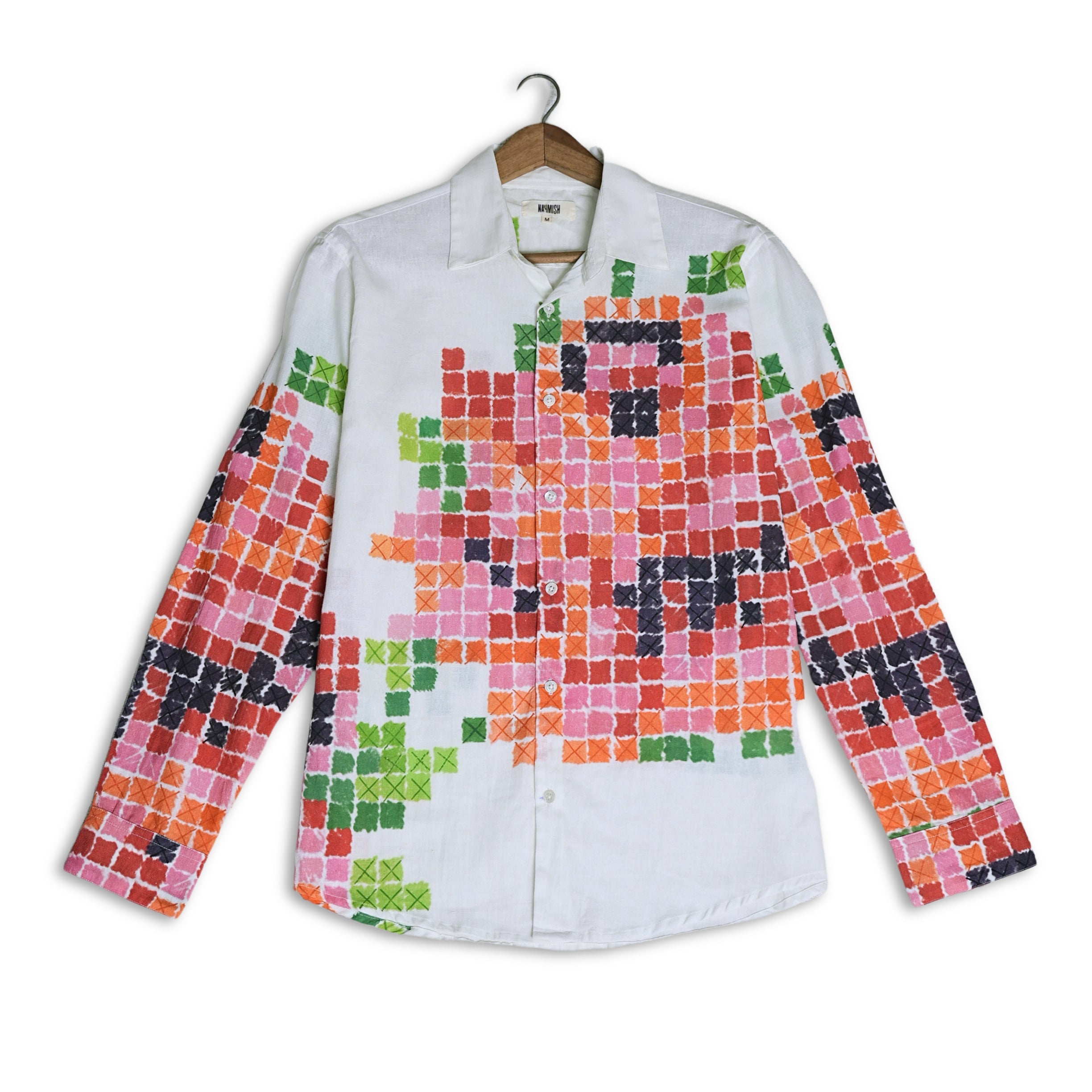 Pixel Printed White-Pink Shirt for Women