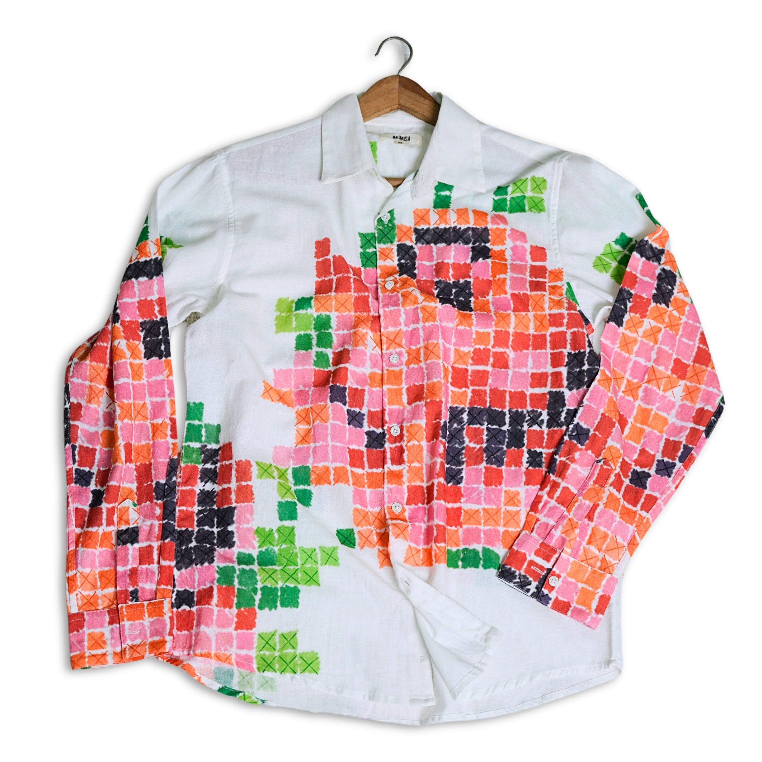 Pixel Printed White-Pink Shirt for Women