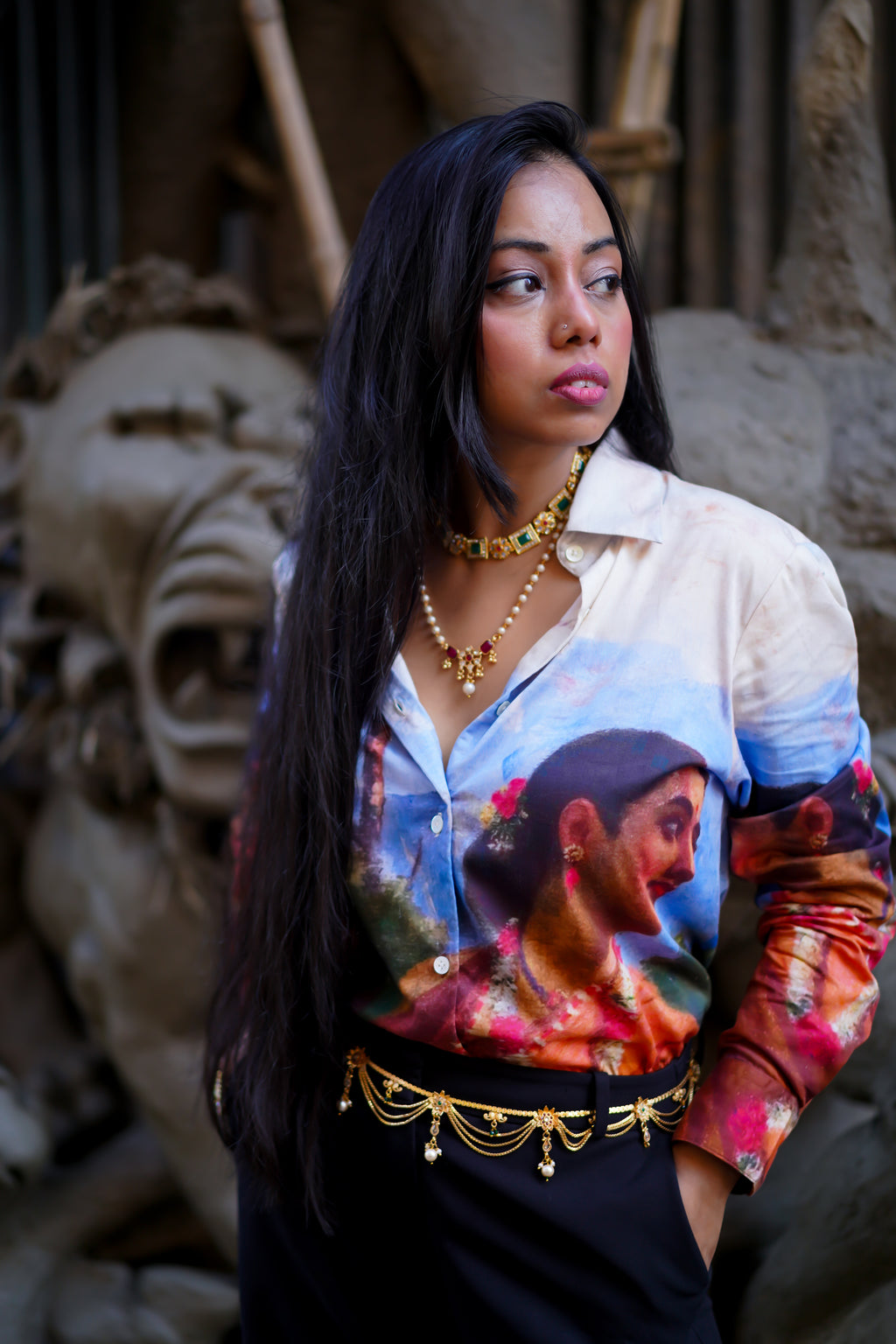 Shakuntala by Raja Ravi Varma - Shirt for Women Luxury Designer | Soft Cotton or Pure Linen 