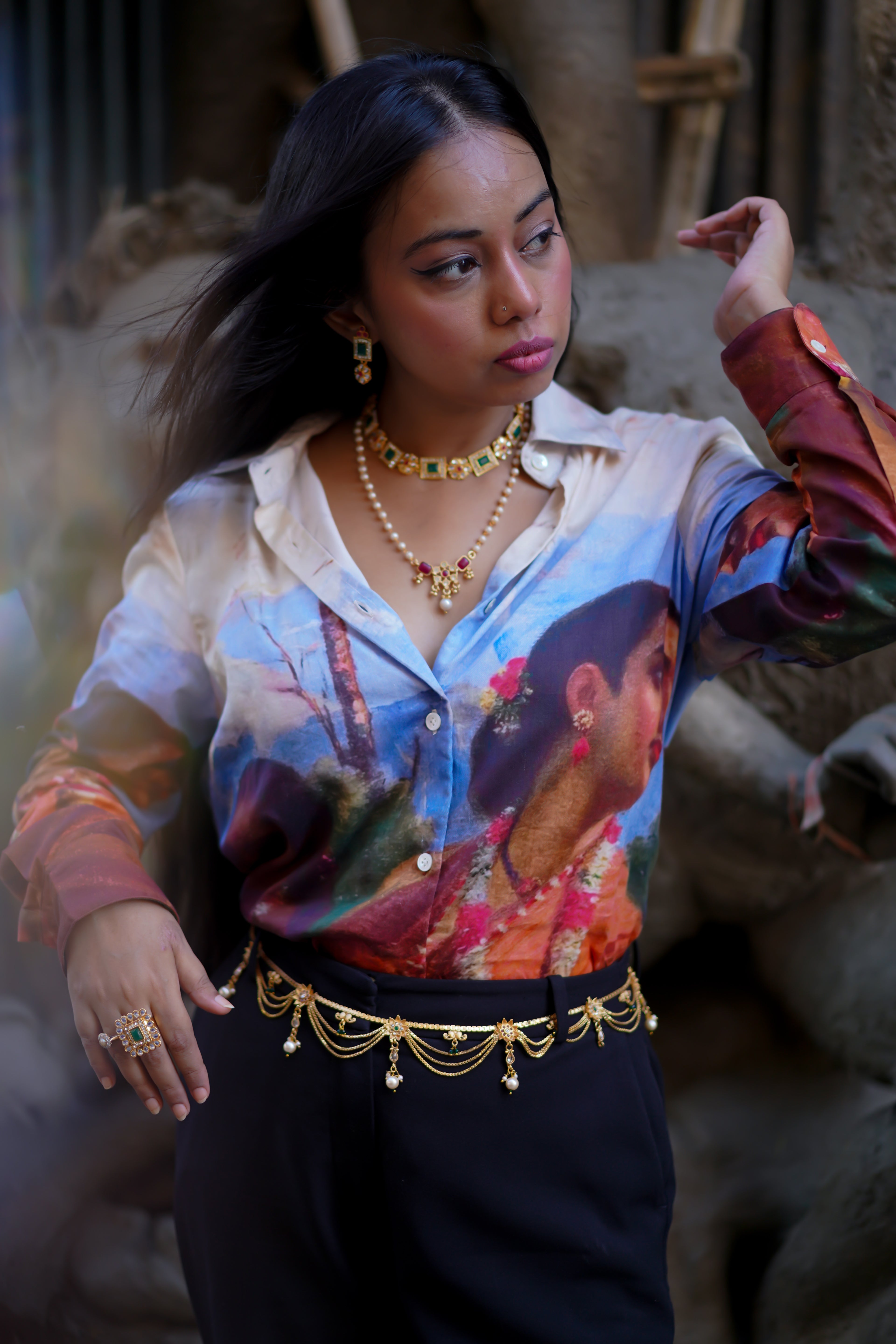 Shakuntala by Raja Ravi Varma - Shirt for Women Luxury Designer | Soft Cotton or Pure Linen 