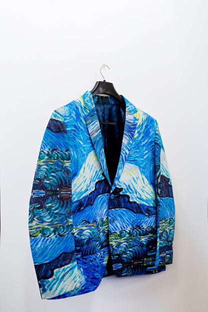 Summer Jackets - Starry Nights by Van Gogh - Blue Cotton Blazer Unisex