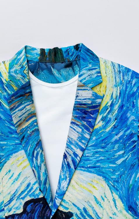 Summer Jackets - Starry Nights by Van Gogh - Blue Cotton Blazer Unisex