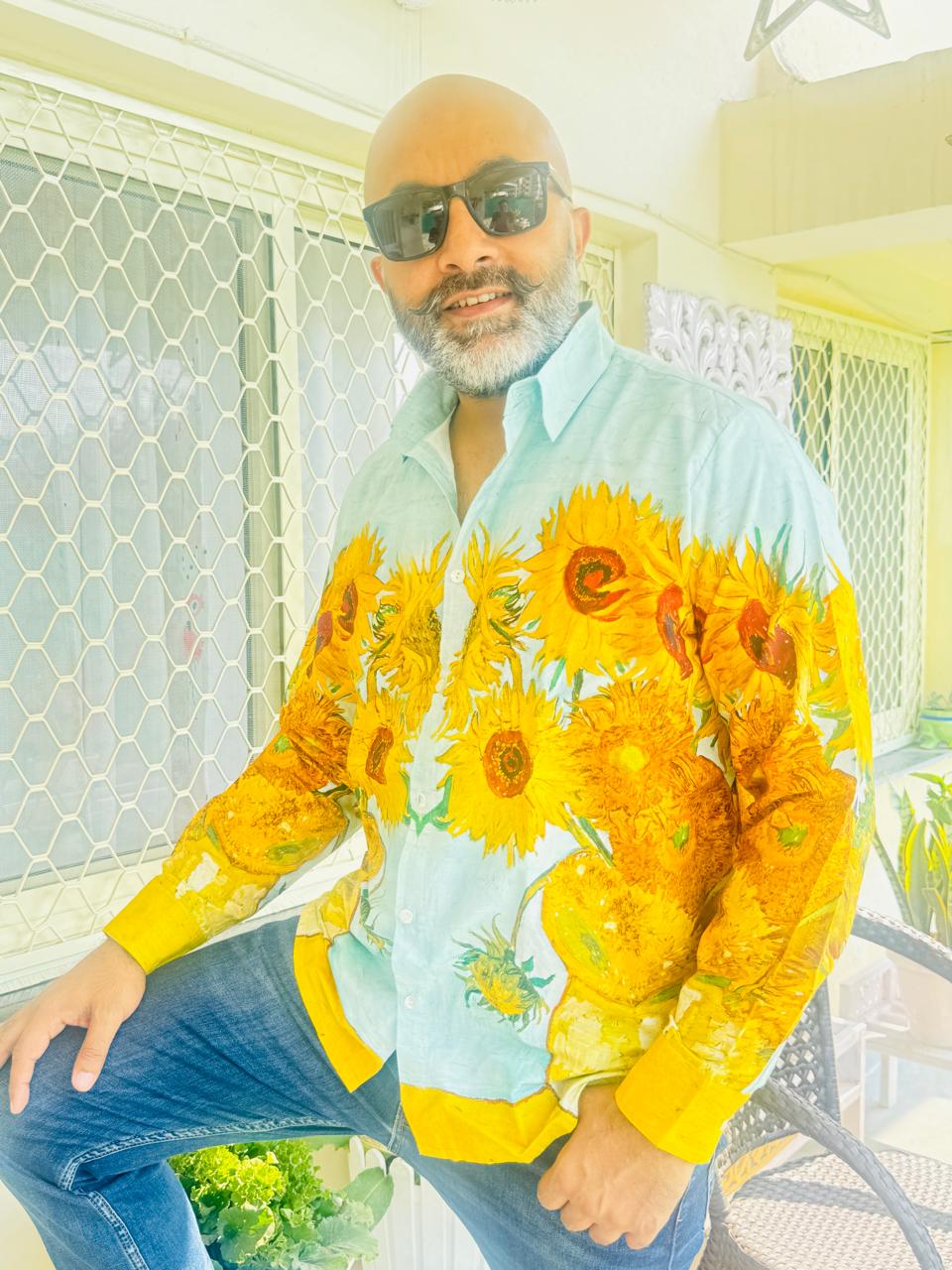 Yellow Sunflower Luxury Party Shirts for Men
