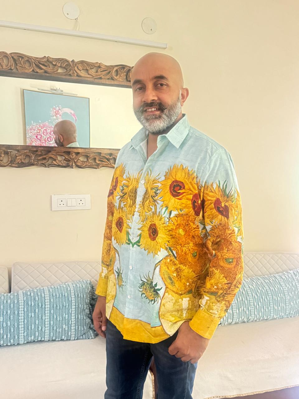 Yellow Sunflower Luxury Party Shirts for Men