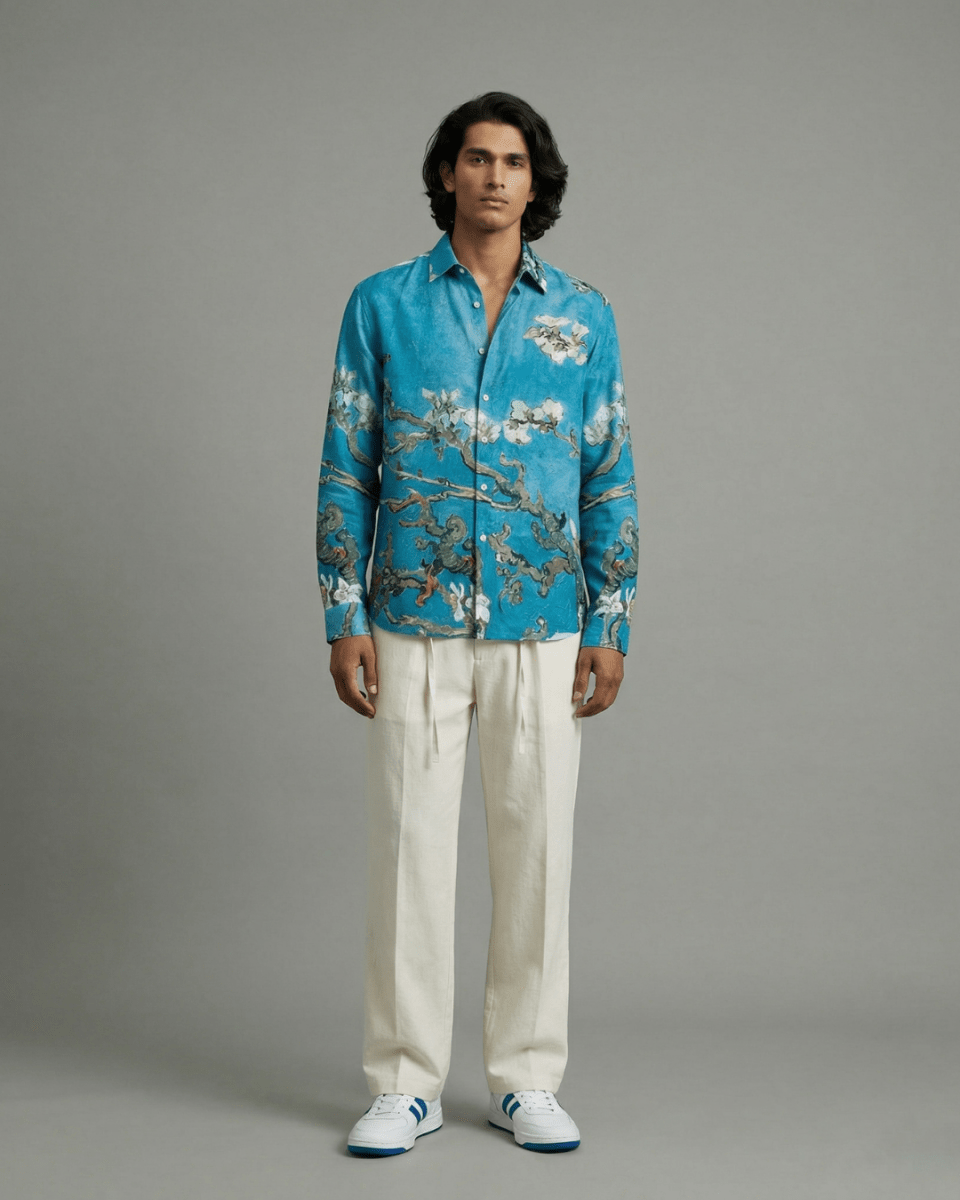 Almond Blossom Mens Aqua Colored Shirts for Gifting - Naymish Designs