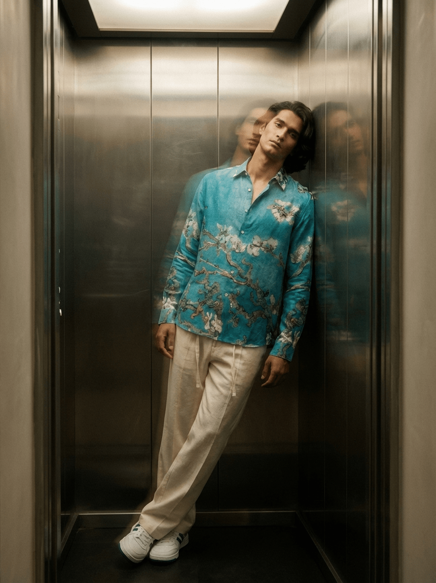 Almond Blossom Mens Aqua Colored Shirts for Gifting - Naymish Designs