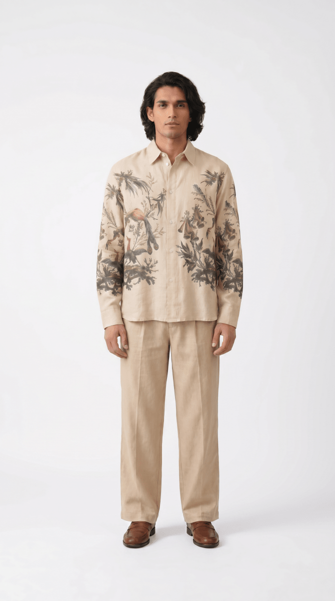 Aviary Bloom Shirt Men - Printed Giza Cotton Shirt - Naymish Designs