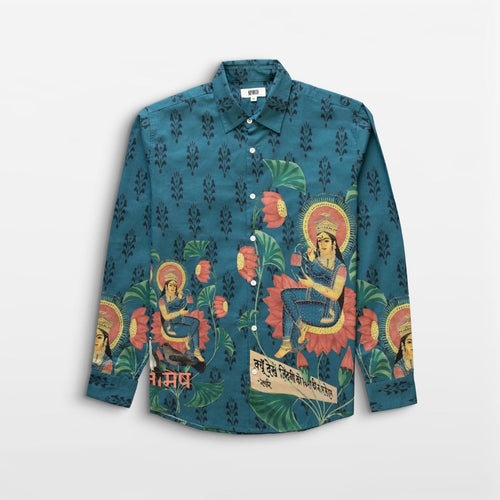 Bharat Montage Blue Indian Print Shirts for Women - Naymish Designs
