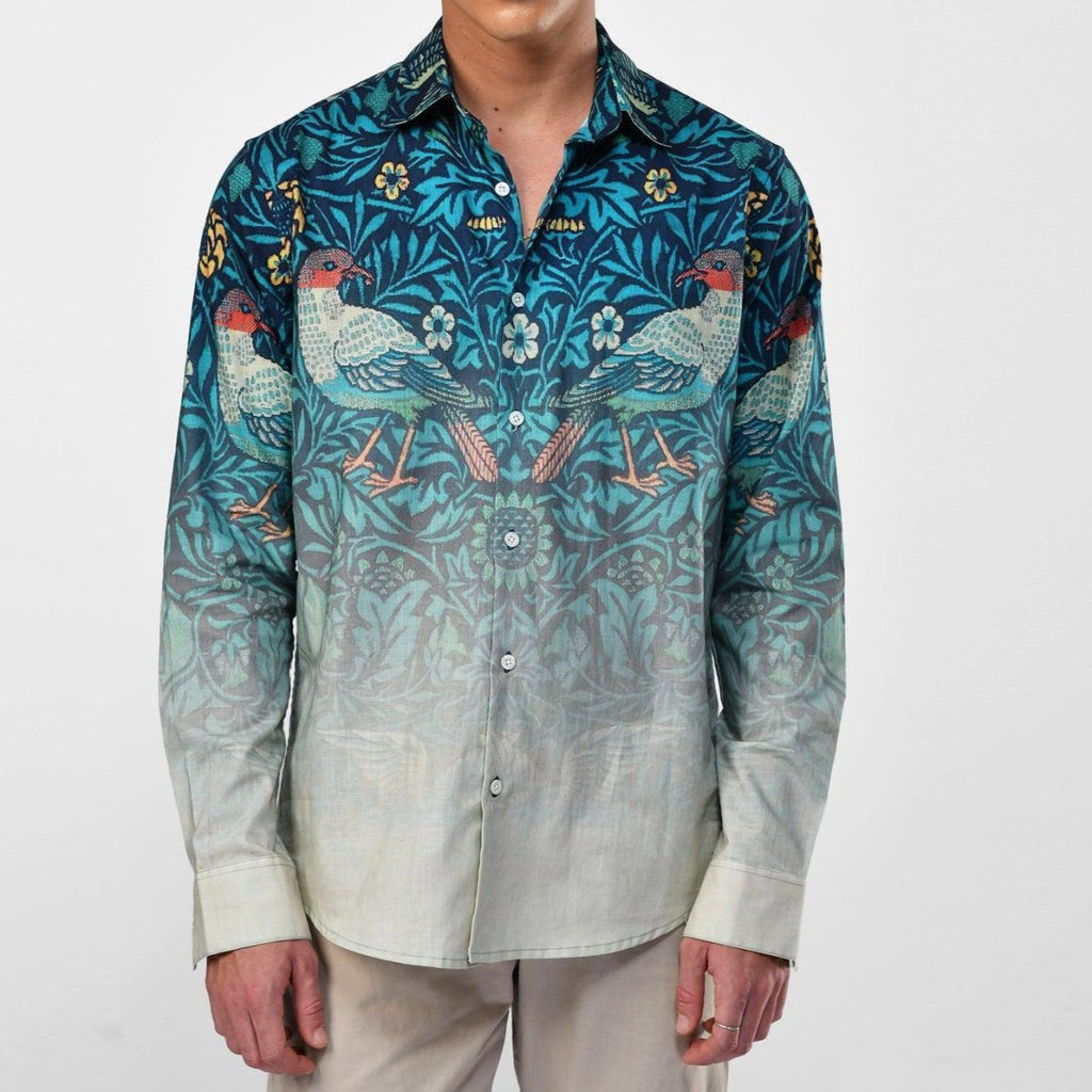 Bird Weave Shirt for Men Blue Available in Cotton and Linen - Naymish Designs