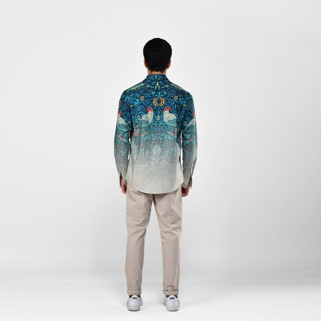 Bird Weave Shirt for Men Blue Available in Cotton and Linen - Naymish Designs