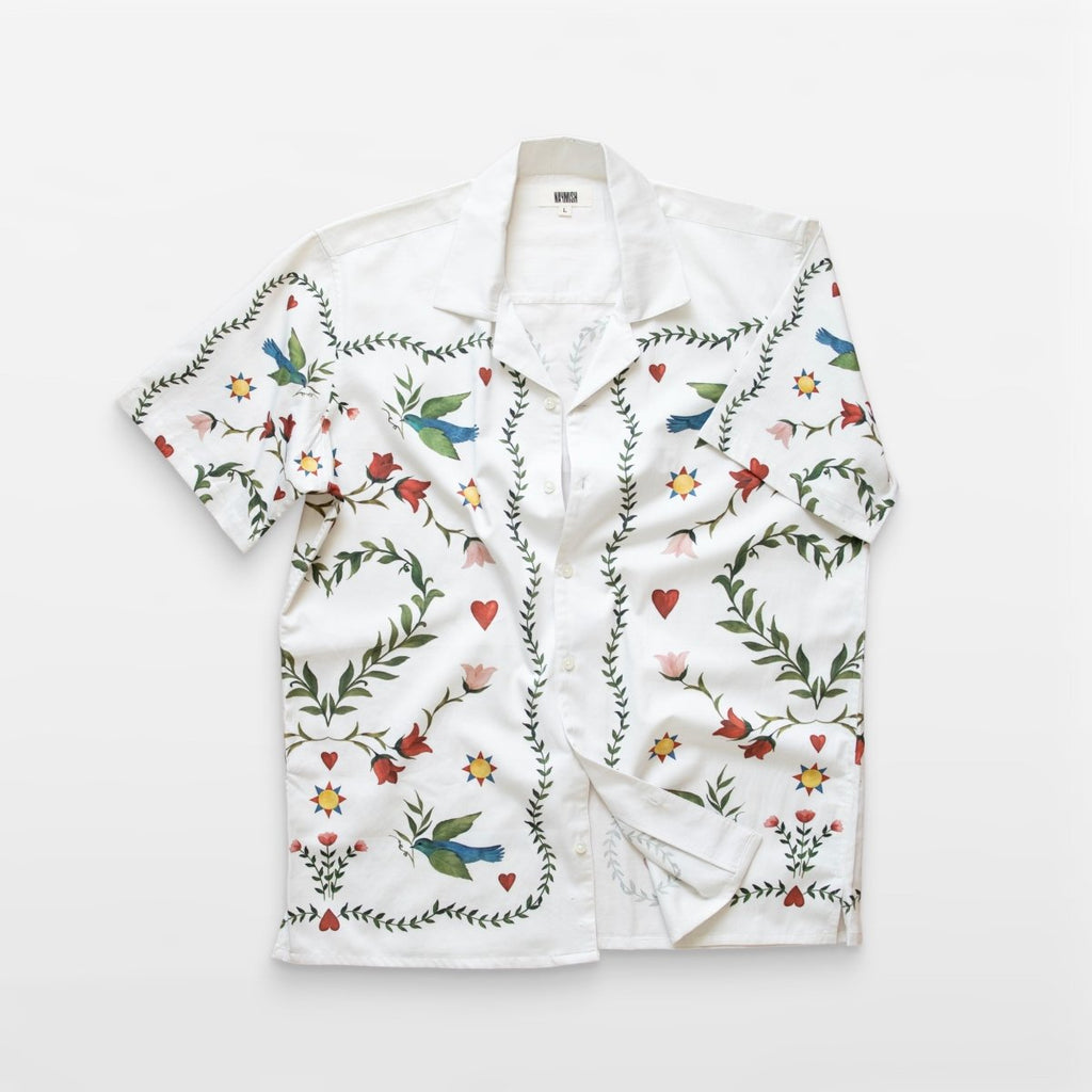 Blissful Meadow - White Summer Shirts for Men - Naymish Designs