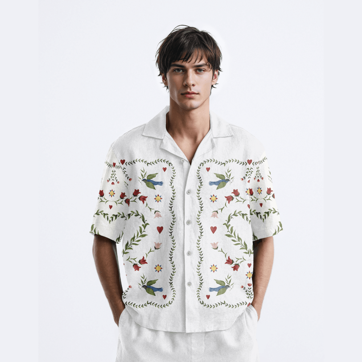 Blissful Meadow - White Summer Shirts for Men - Naymish Designs