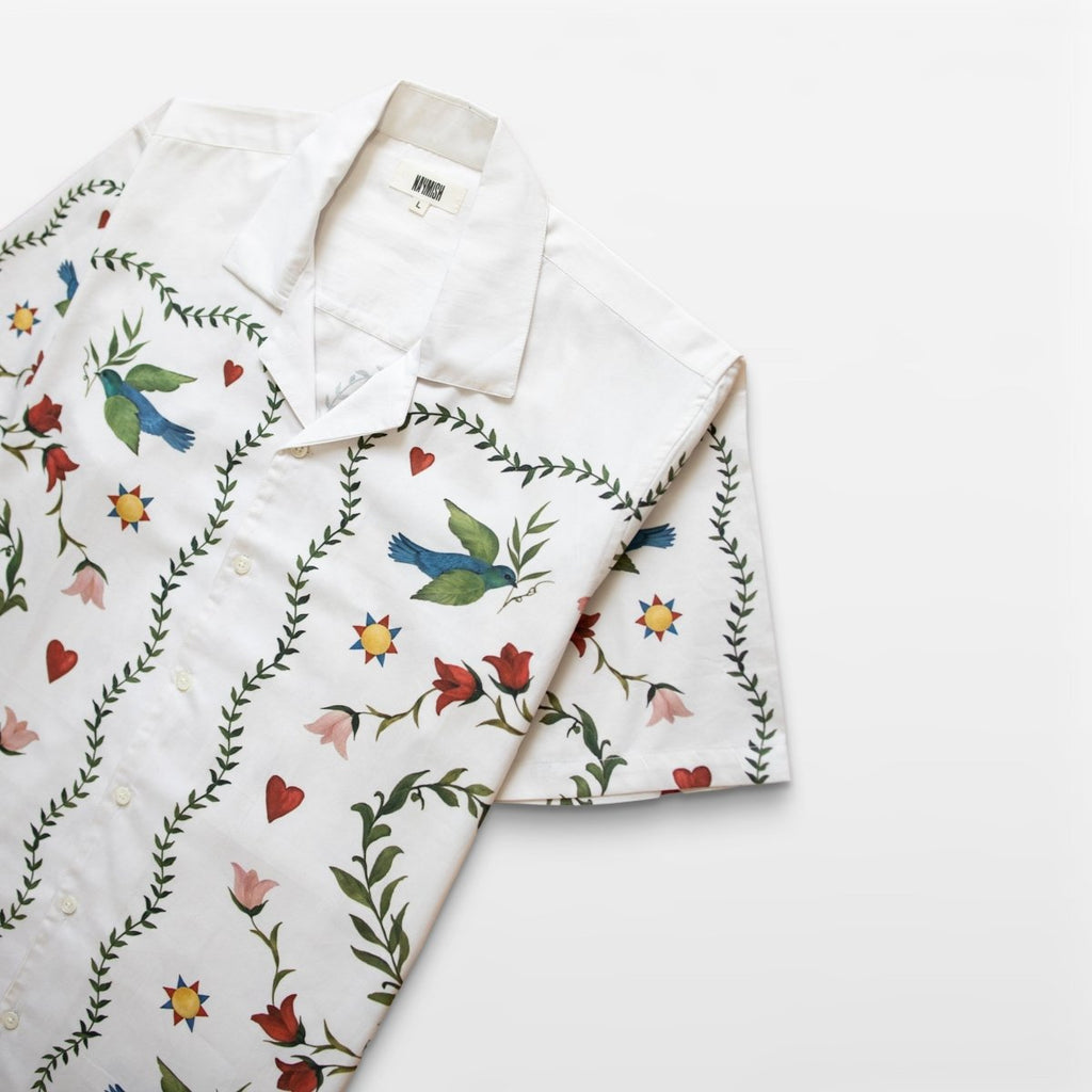 Blissful Meadow - White Summer Shirts for Men - Naymish Designs