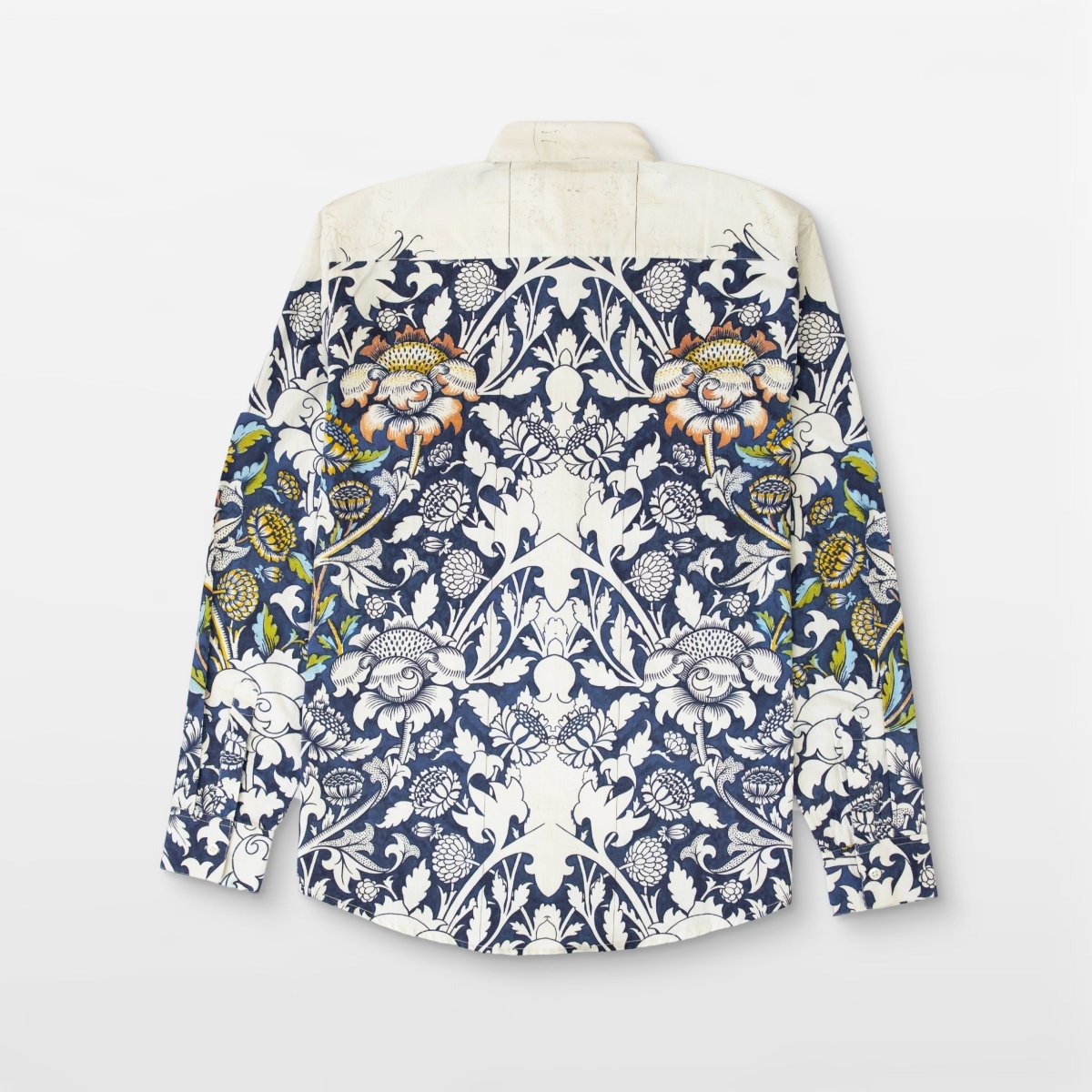 Blue floral printed white Shirts for Men - "Unfinished" shirt Available in Cotton and Linen - Naymish Designs