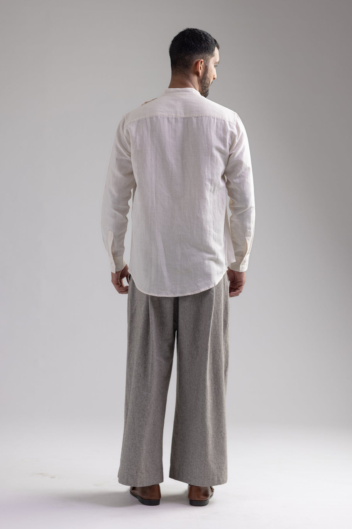 Cowl Shirt - Men - White - Cotton Linen, back 01