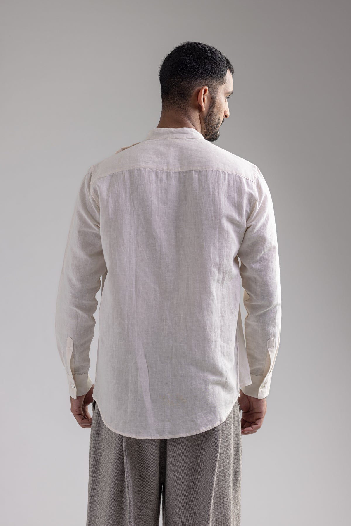 Cowl Shirt - Men - White - Cotton Linen, back 02