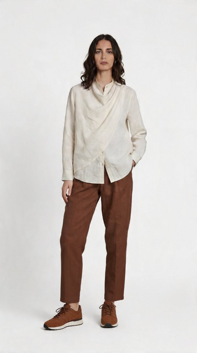 Cowl Shirt Women - White - Cotton Linen - Naymish Designs