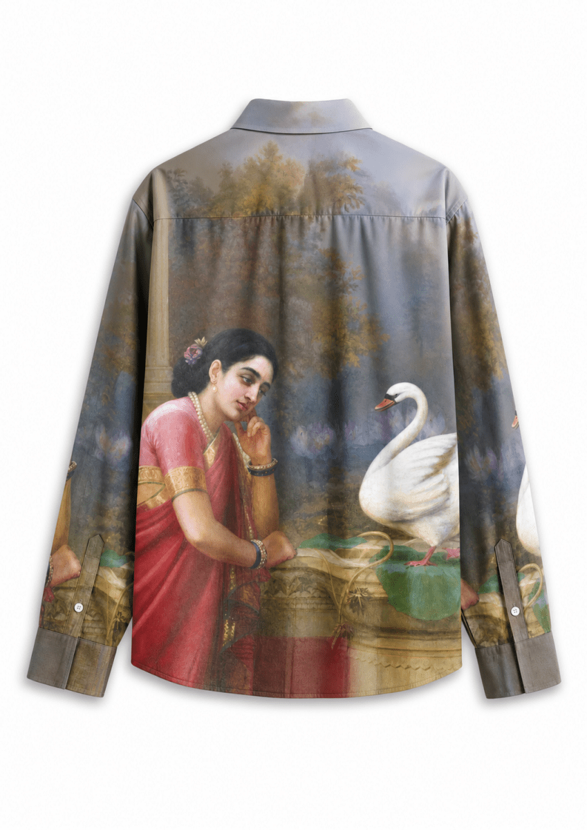 Damayanti and Hamsa - by Raja Ravi Varma - Women Shirt - Naymish Designs