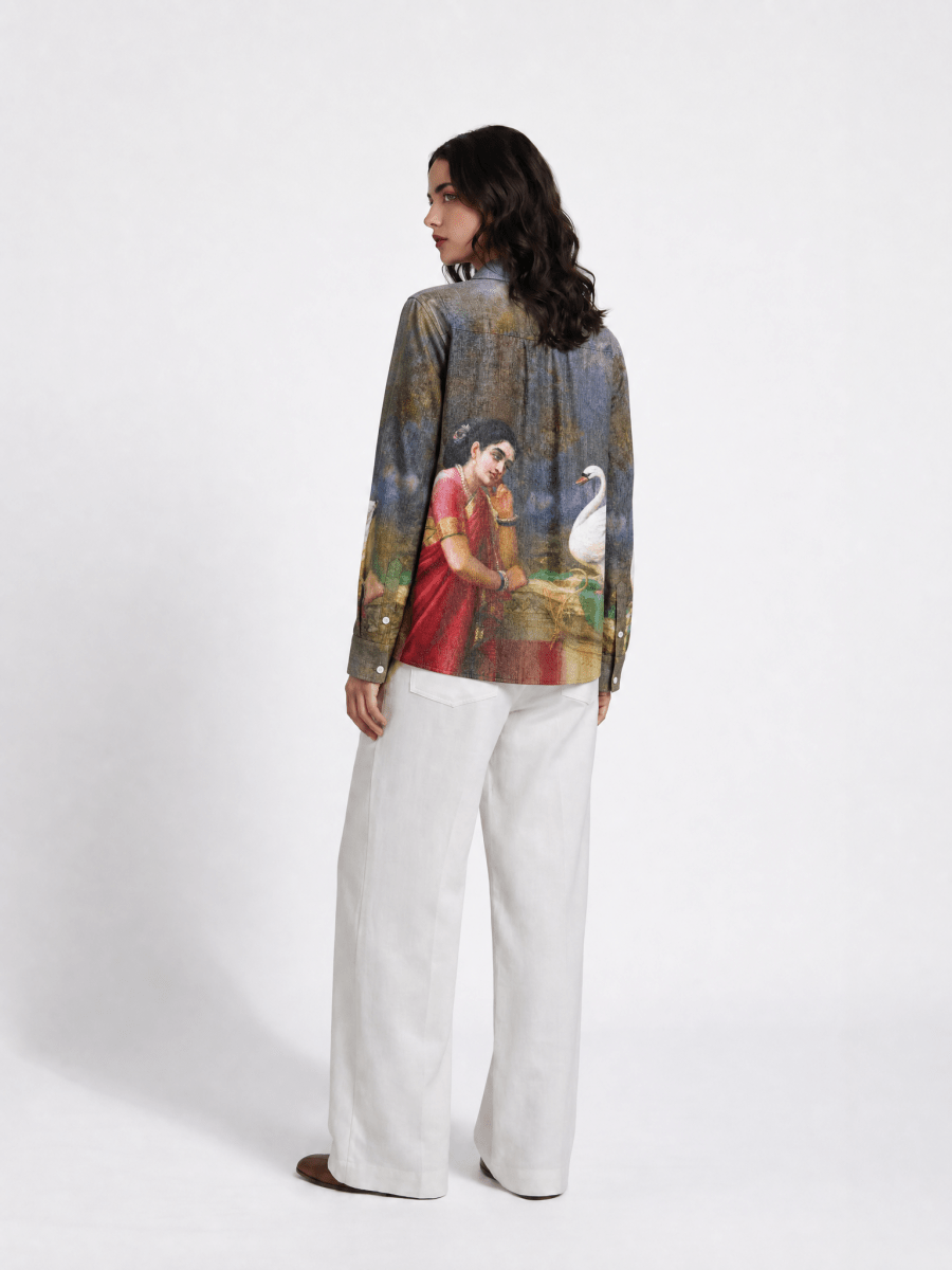 Damayanti and Hamsa - by Raja Ravi Varma - Women Shirt - Naymish Designs