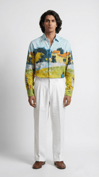 Farmhouse in Provence Shirt Men | Cotton | Linen | Blue - Naymish Designs