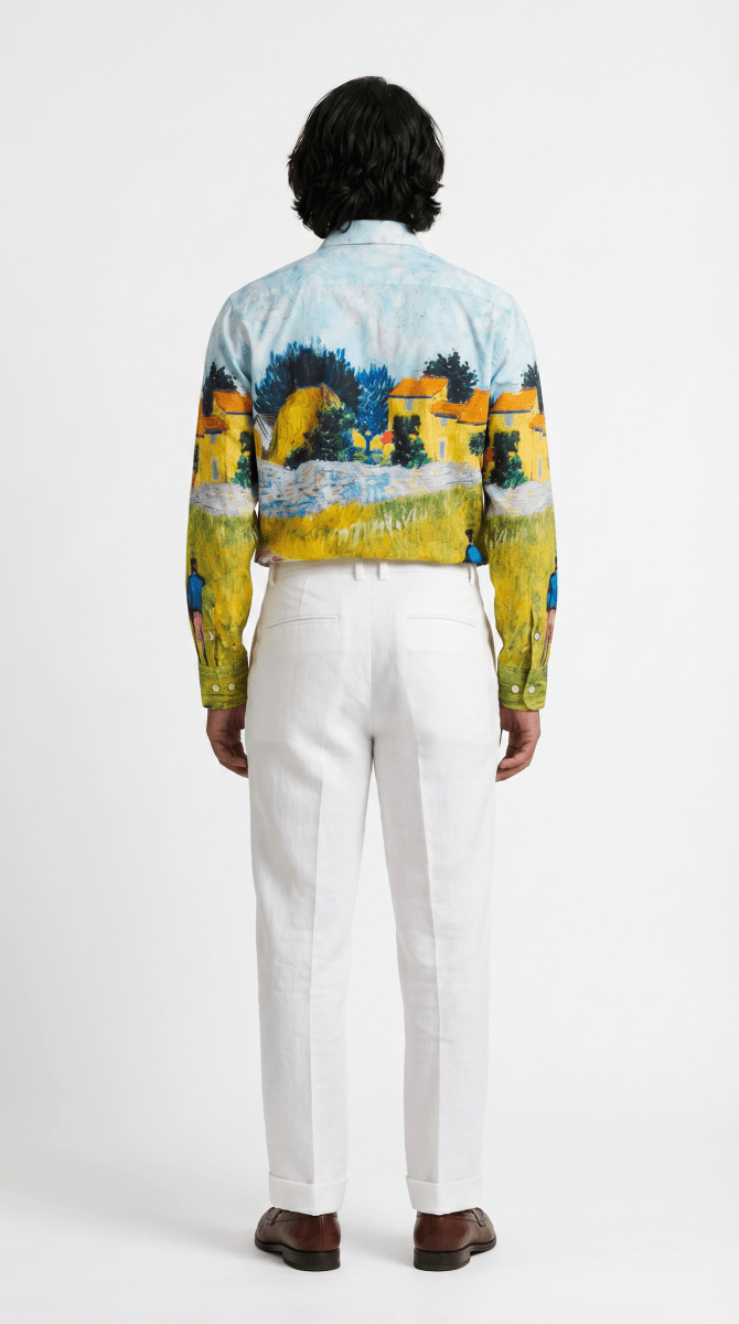Farmhouse in Provence Shirt Men | Cotton | Linen | Blue - Naymish Designs