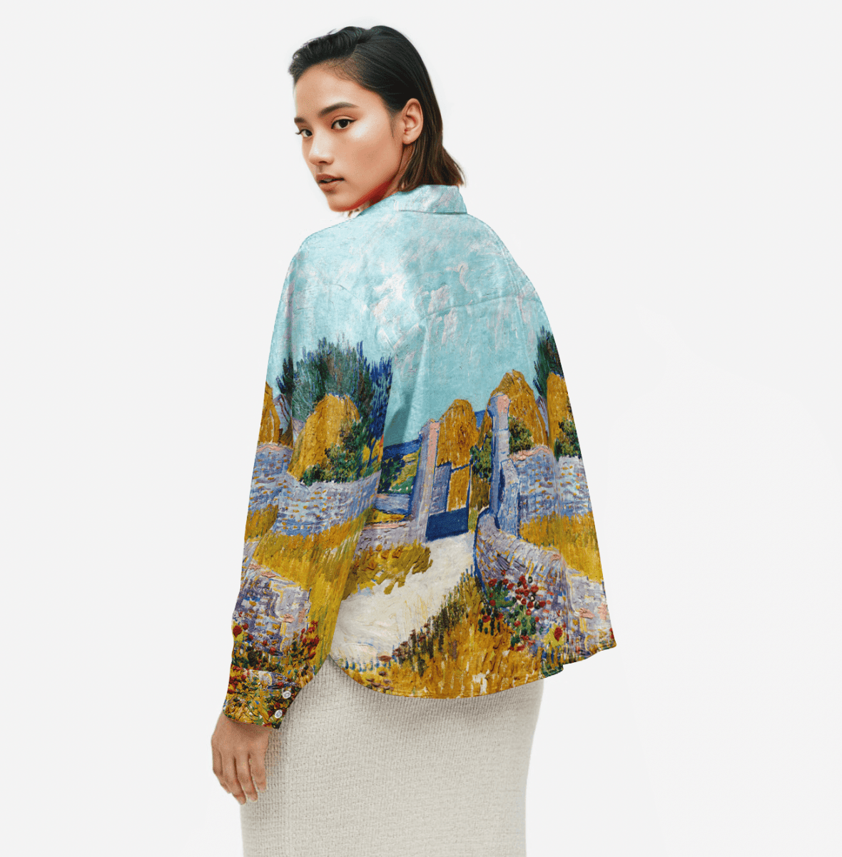 Farmhouse Women Skyblue Van Gogh Art Shirt Available in Cotton and Linen options - Naymish Designs