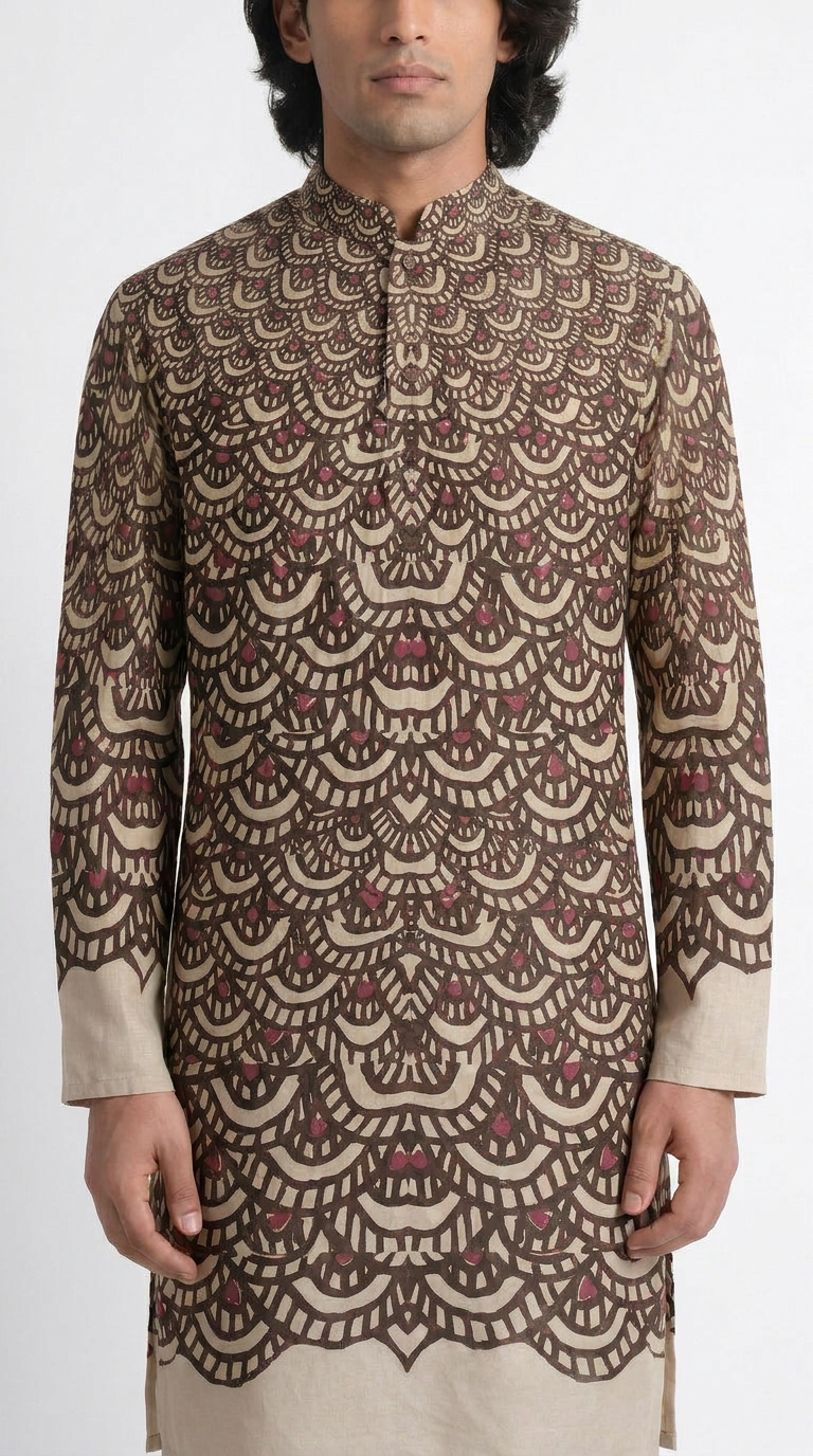Fish Scale Kurta Men front closeup detail
