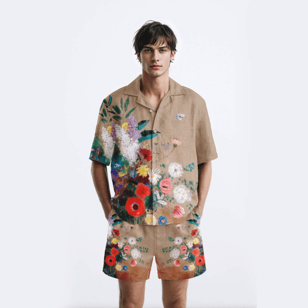 Floral Retreat - Brown party wear shirts for men - Naymish Designs